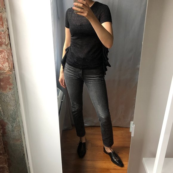 MM6 Maison Margiela black sheer side ruffle top
